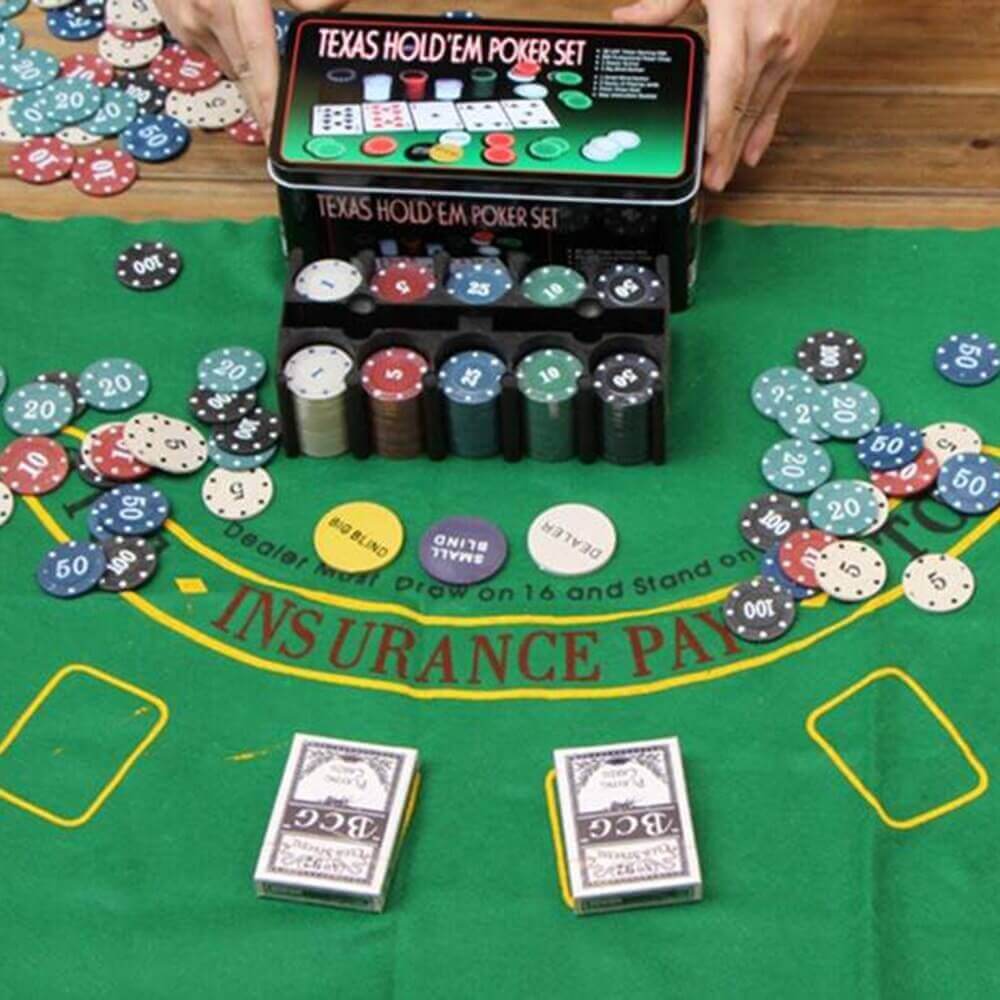 Set da Poker 200 Fiches 2 mazzi carte panno gettone Dealer gioco Texas Hold'em