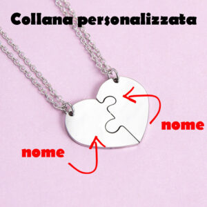 Cuore Spezzato Ciondolo 2 Collane con Incisione Personalizzato Uomo Donna Coppia