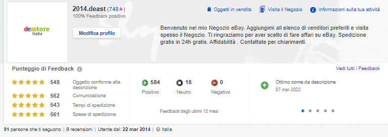 dea store italia deastore negozio ebay affidabilità top e commerce