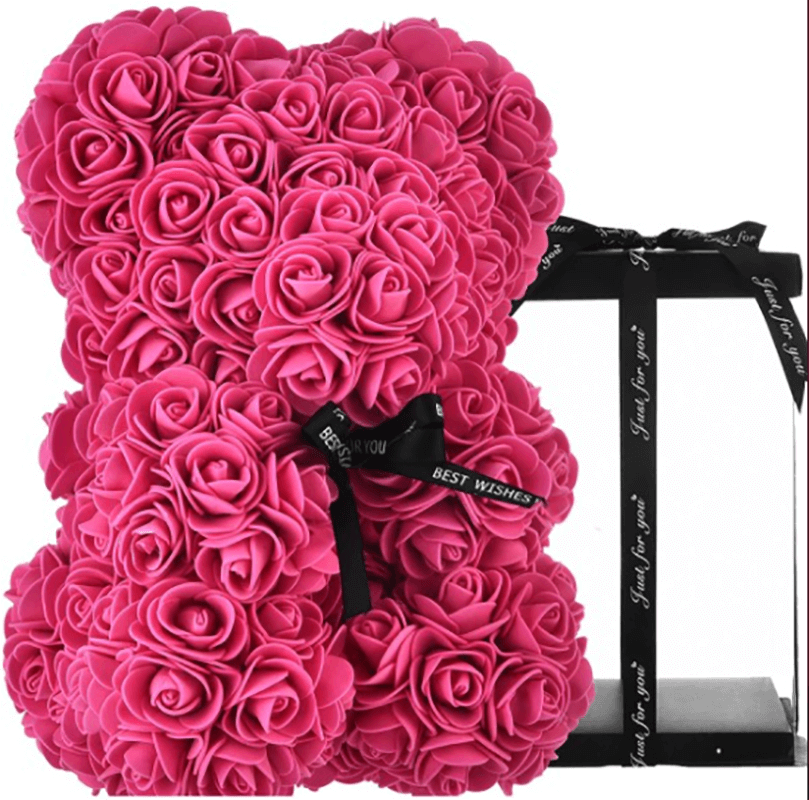 Orsacchiotto Orsetto Orso Di Rose Fiori Artificiali Da 25cm San