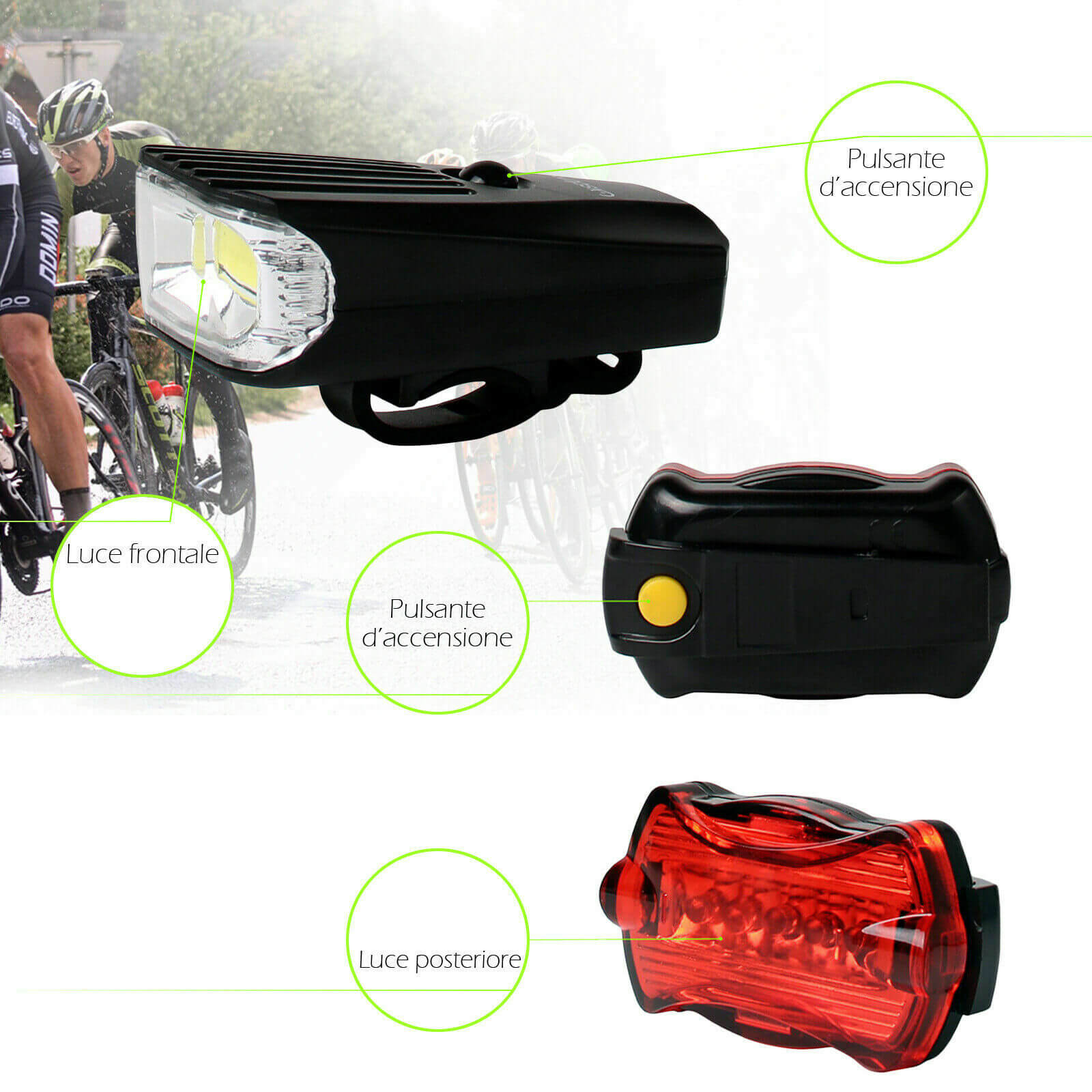 YSJJZRL 2Pack Luce per Bicicletta Anteriore e Posteriore in Silicone LED Set di luci per Bici batterie Incluse Faro e fanale Posteriore per Bici Impermeabili per Il Ciclismo Notturno 