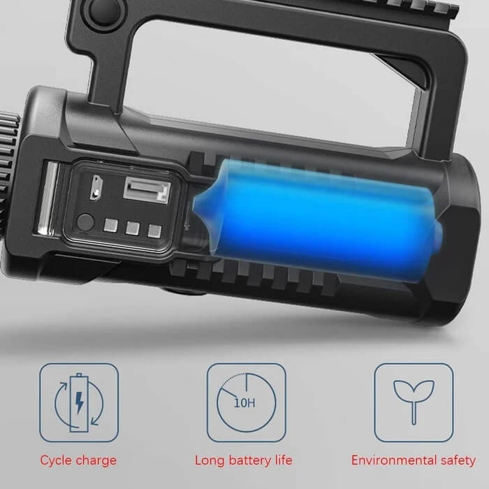 Torcia LED Ricaricabile 150.000 Lumen – Zoom Tattico, 5200 MAh, IP67 Impermeabile, 3 Modalità, Per Campeggio E Emergenza