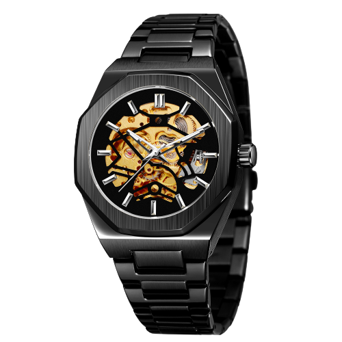 Orologio Uomo Automatico Lusso Acciaio Nero Vetro Zaffiro Impermeabile Business