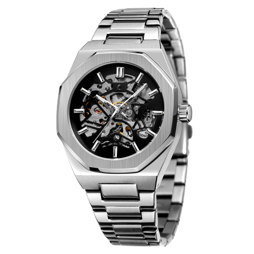 Orologio Uomo Automatico Lusso Acciaio Nero Vetro Zaffiro Impermeabile Business